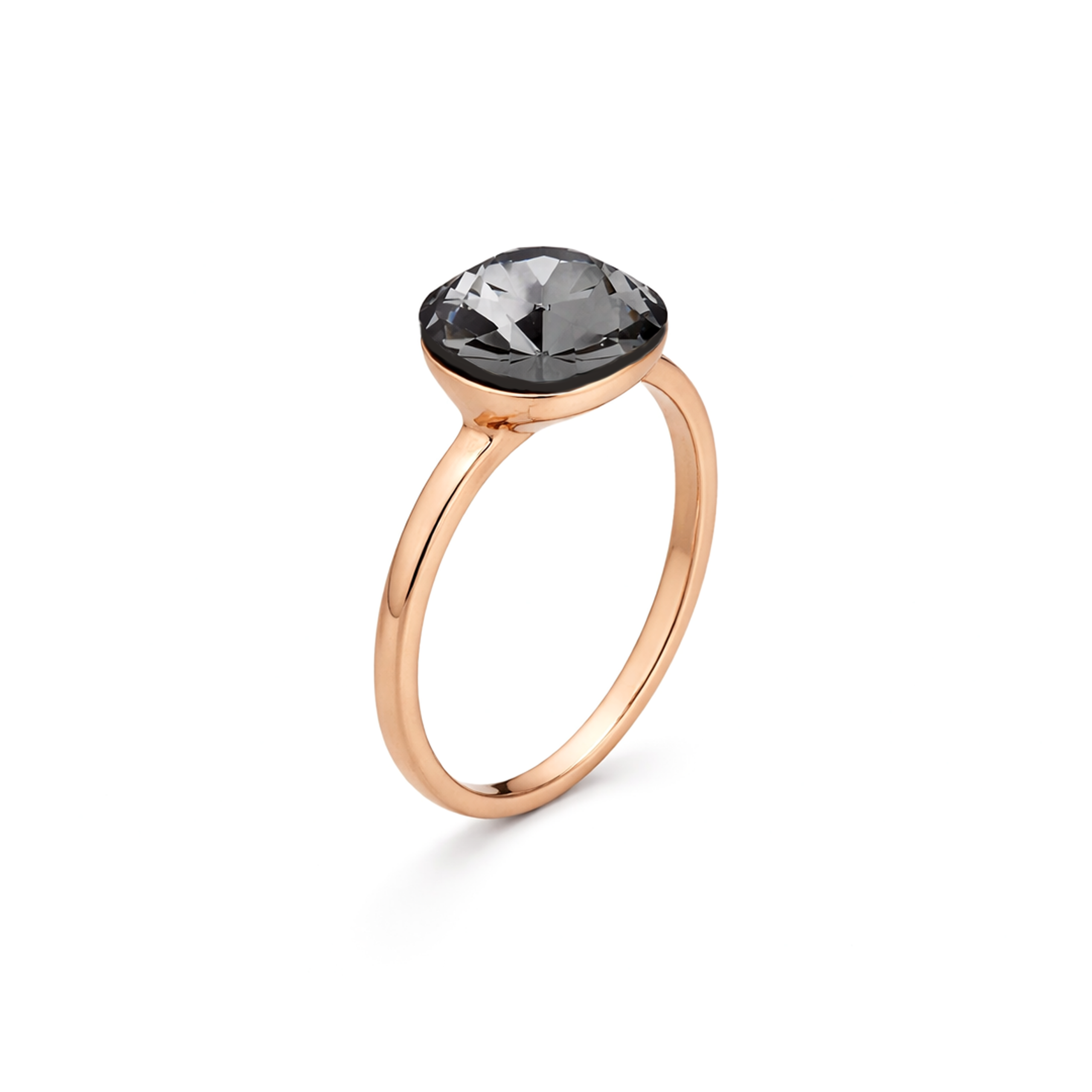 Cushion & Oval Crystal Solitaire Ring - Gunmetal
