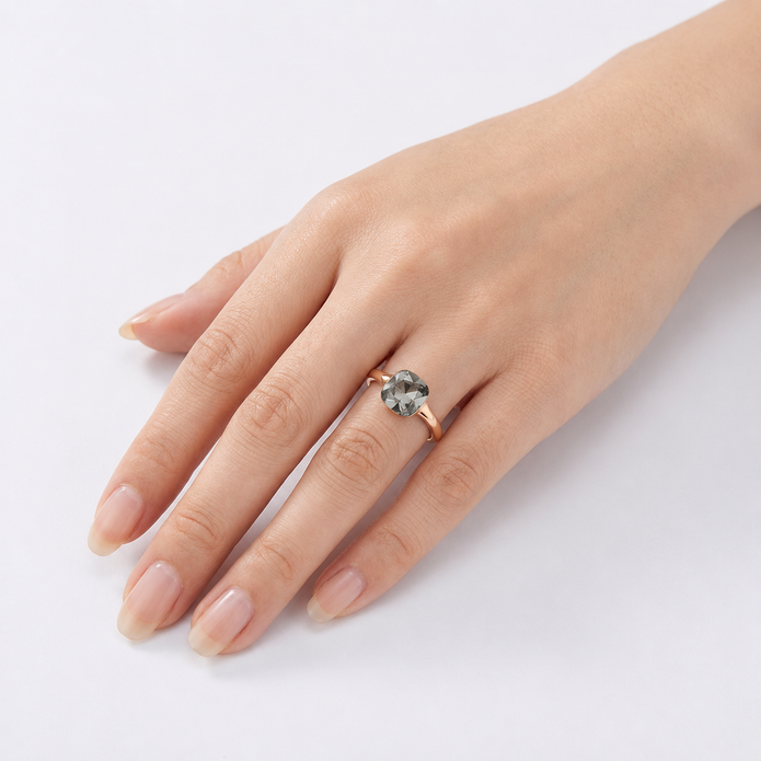 Cushion & Oval Crystal Solitaire Ring - Gunmetal