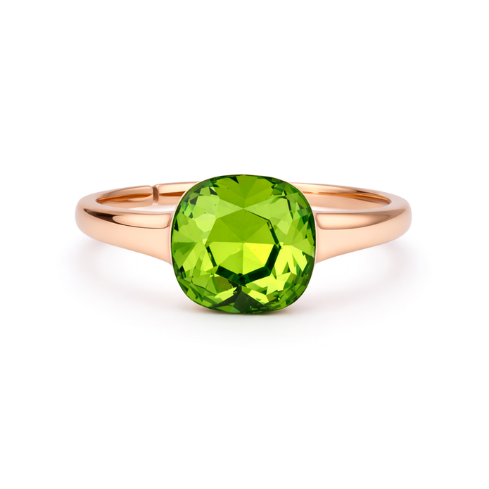 Cushion & Oval Crystal Solitaire Ring - Gold