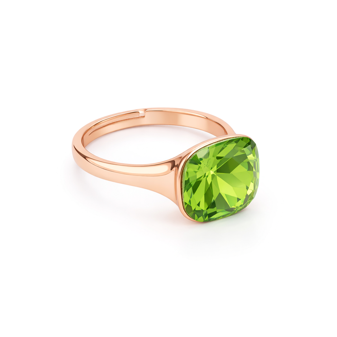 Cushion & Oval Crystal Solitaire Ring - Gold