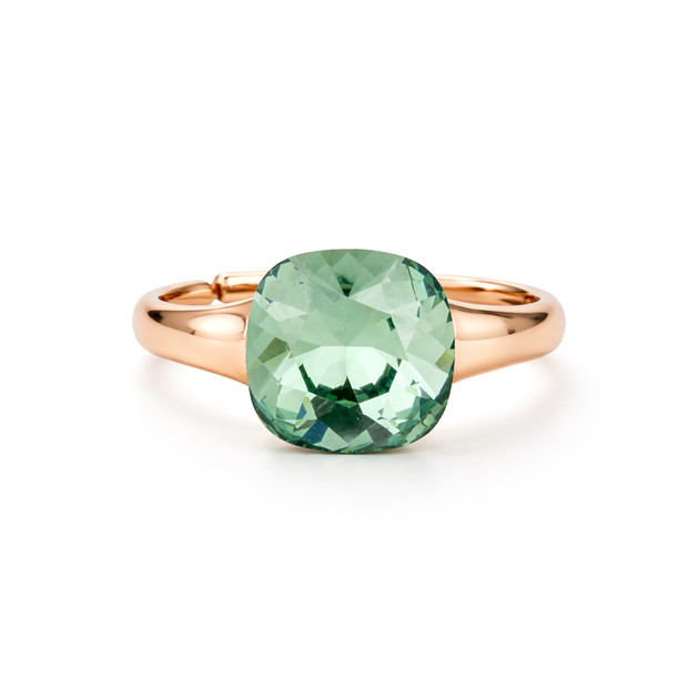 Cushion & Oval Crystal Solitaire Ring - Mint Green