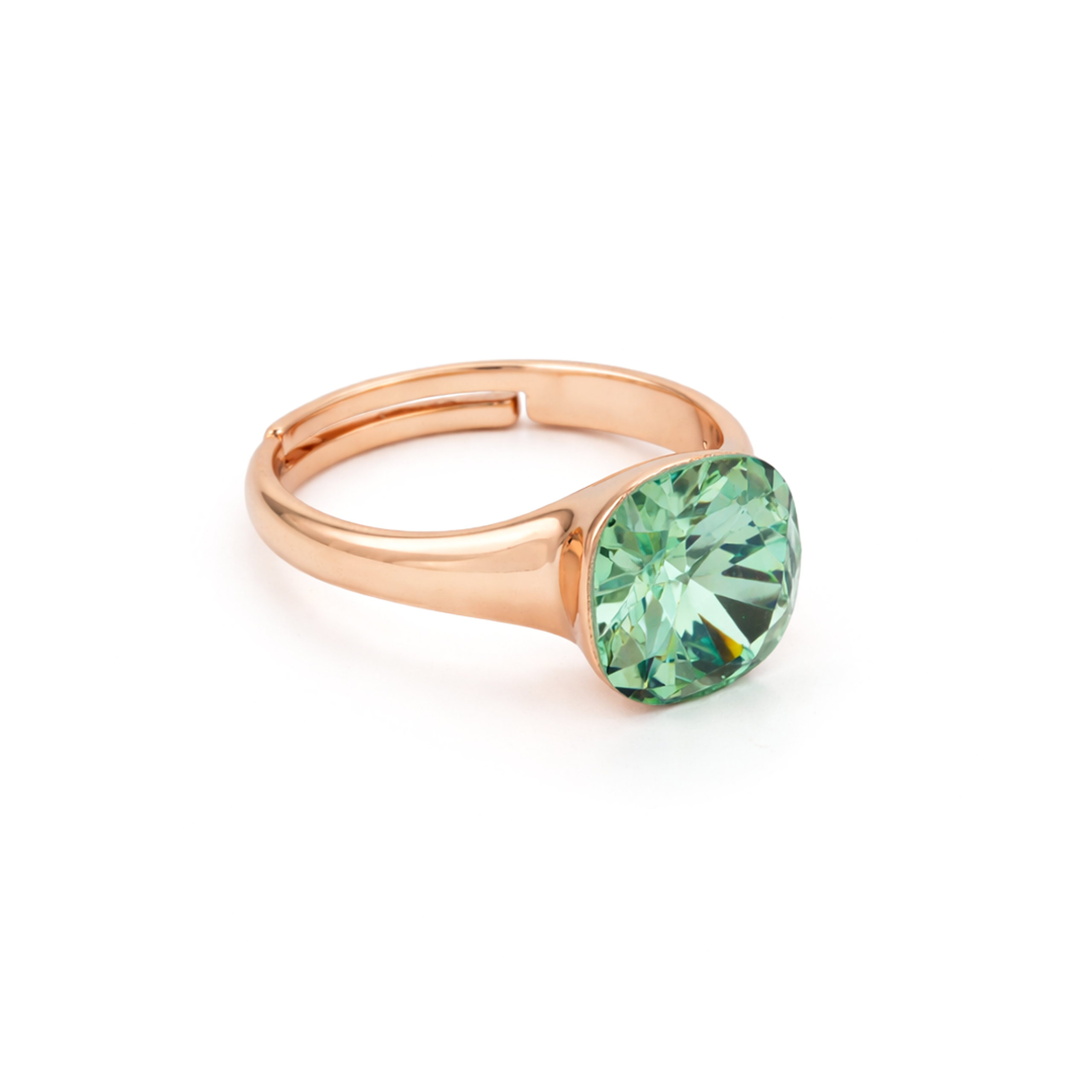 Cushion & Oval Crystal Solitaire Ring - Mint Green