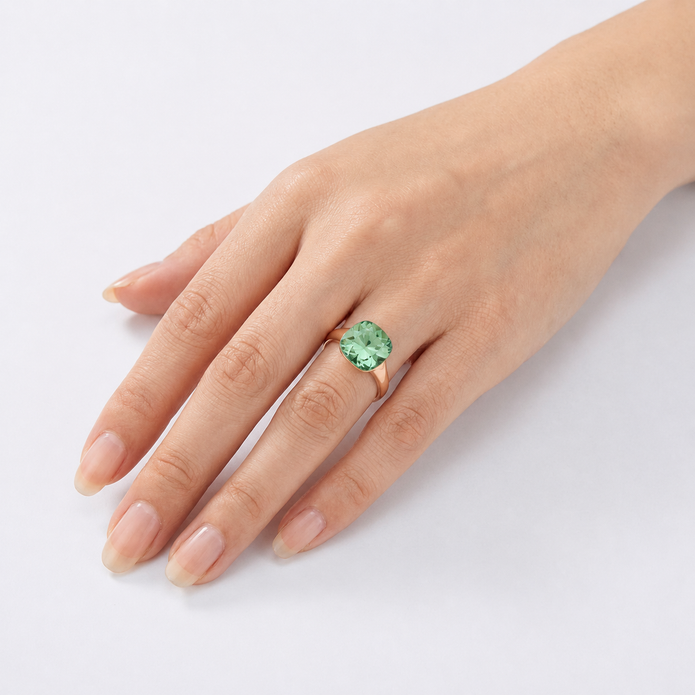 Cushion & Oval Crystal Solitaire Ring - Mint Green