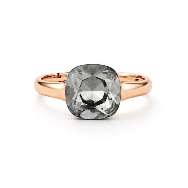 Cushion & Oval Crystal Solitaire Ring - Taupe