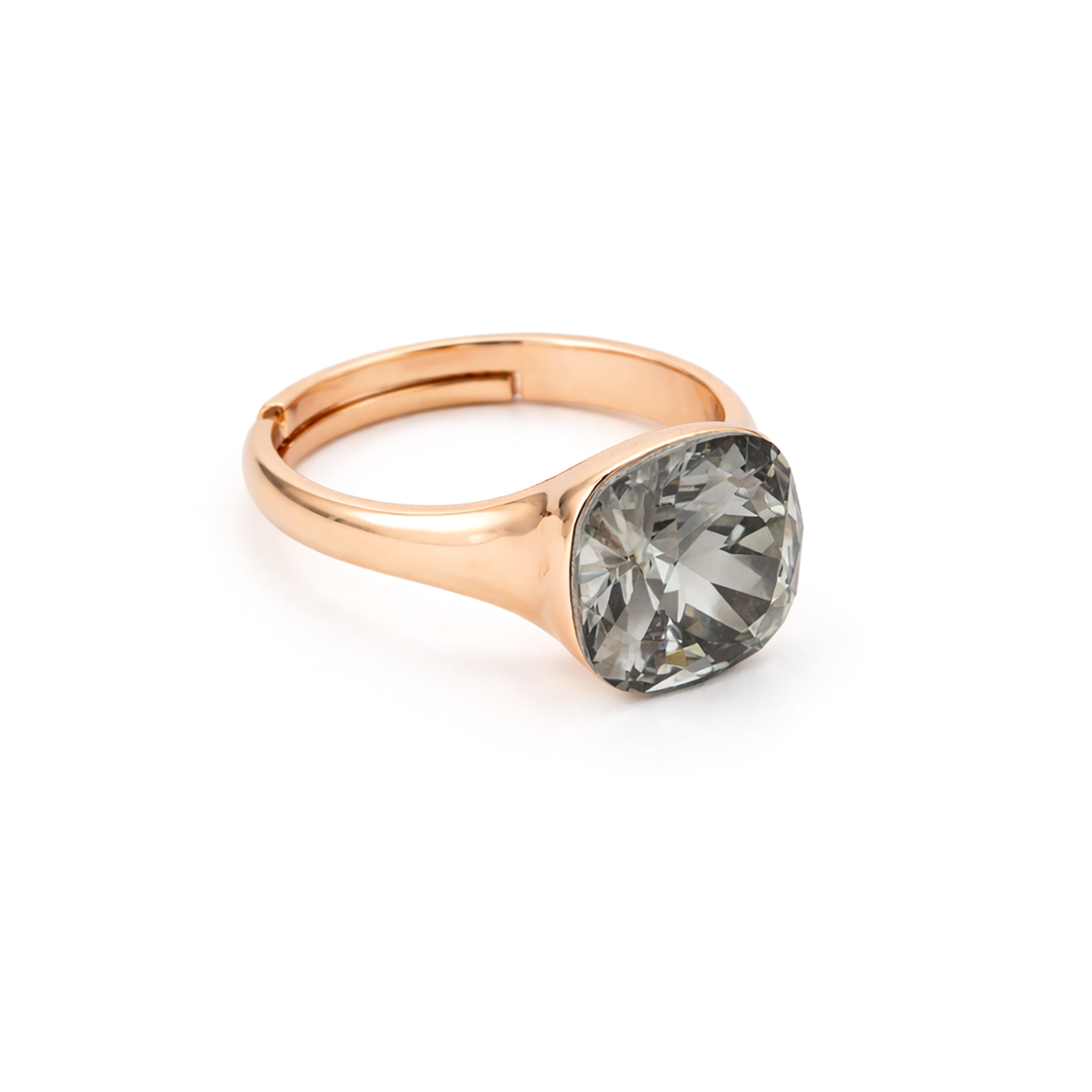 Cushion & Oval Crystal Solitaire Ring - Taupe