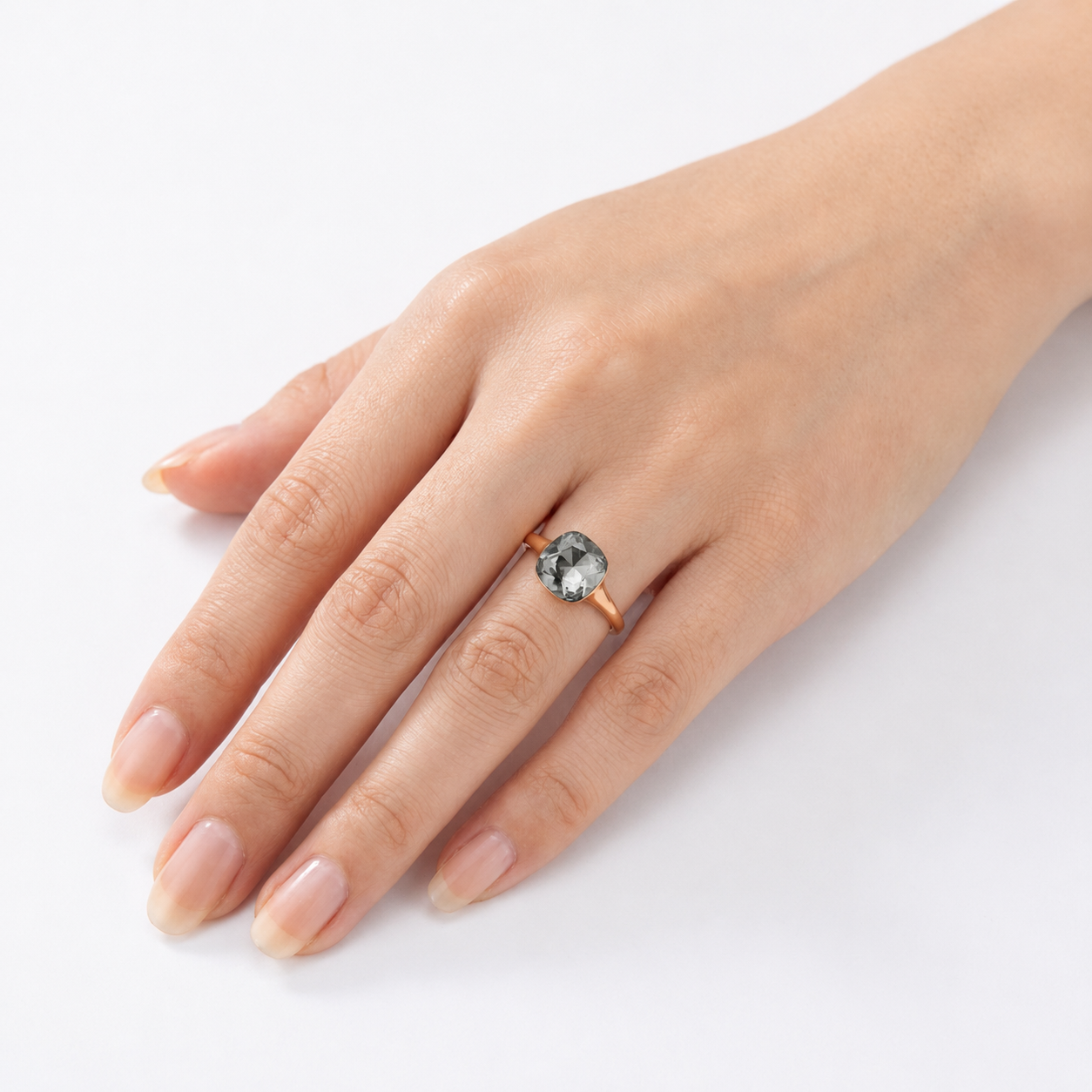 Cushion & Oval Crystal Solitaire Ring - Taupe