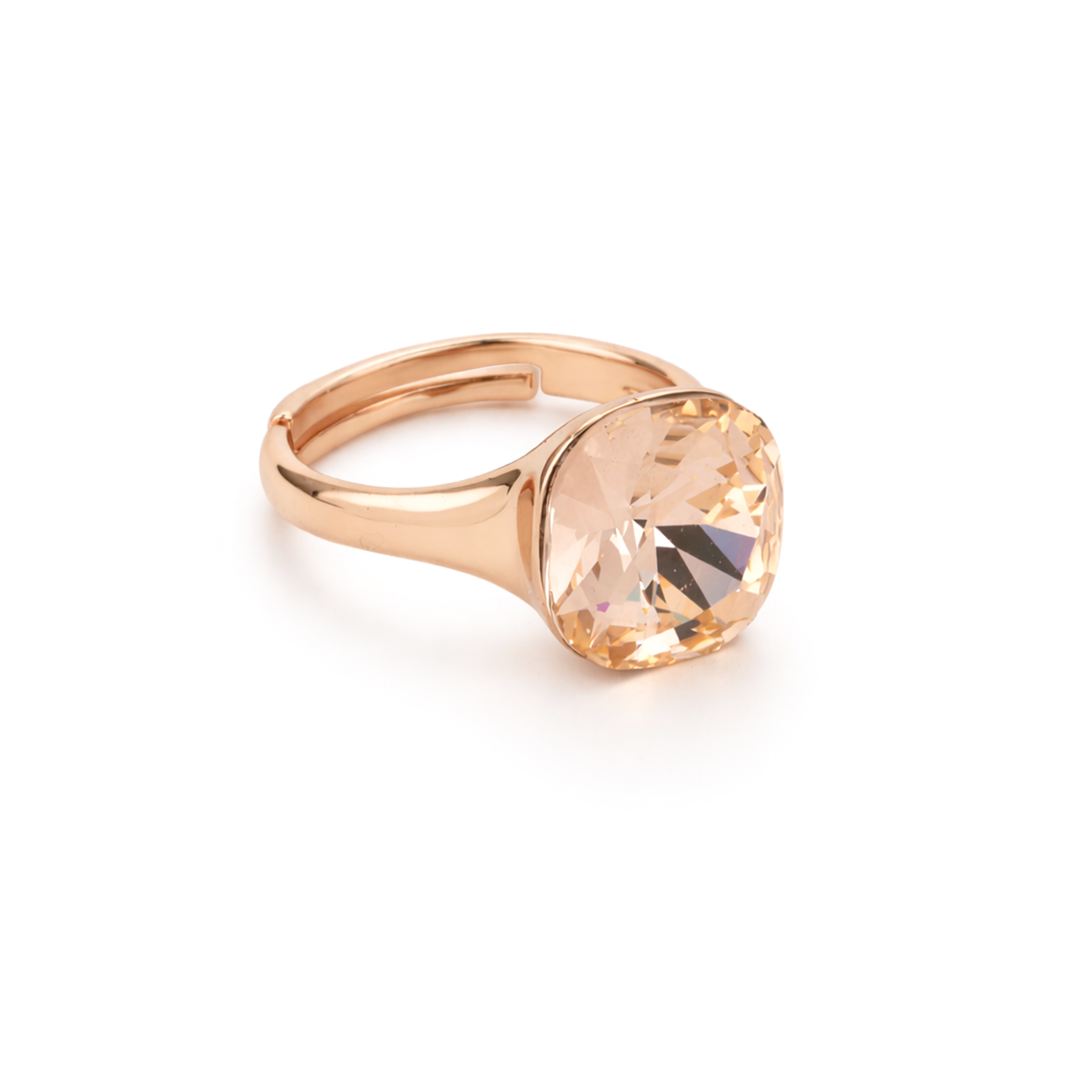 Cushion & Oval Crystal Solitaire Ring - Peach