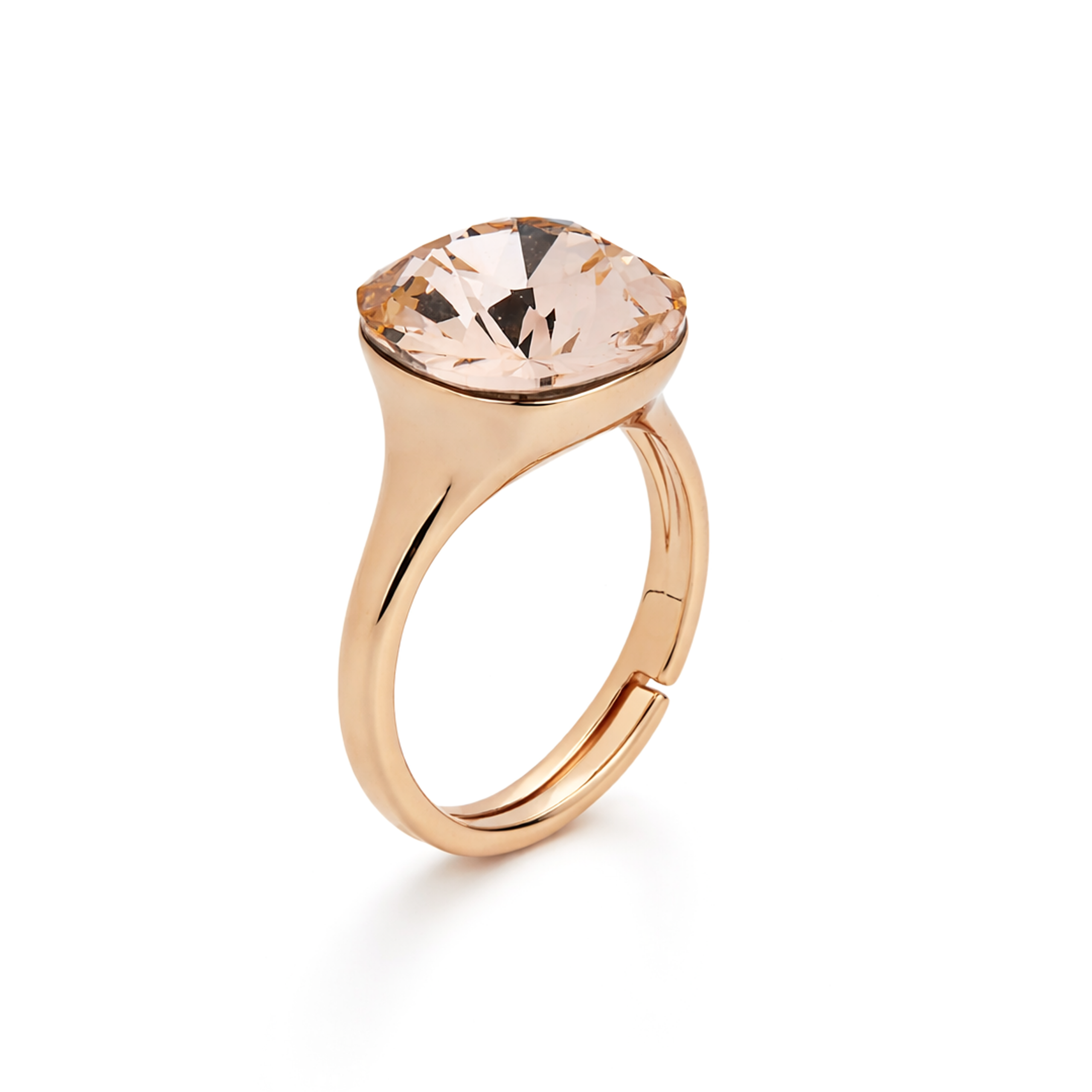 Cushion & Oval Crystal Solitaire Ring - Peach