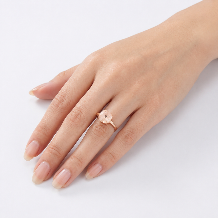 Cushion & Oval Crystal Solitaire Ring - Peach