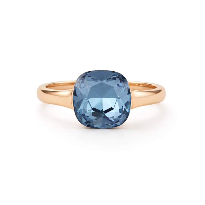 Cushion & Oval Crystal Solitaire Ring - Deep Blue