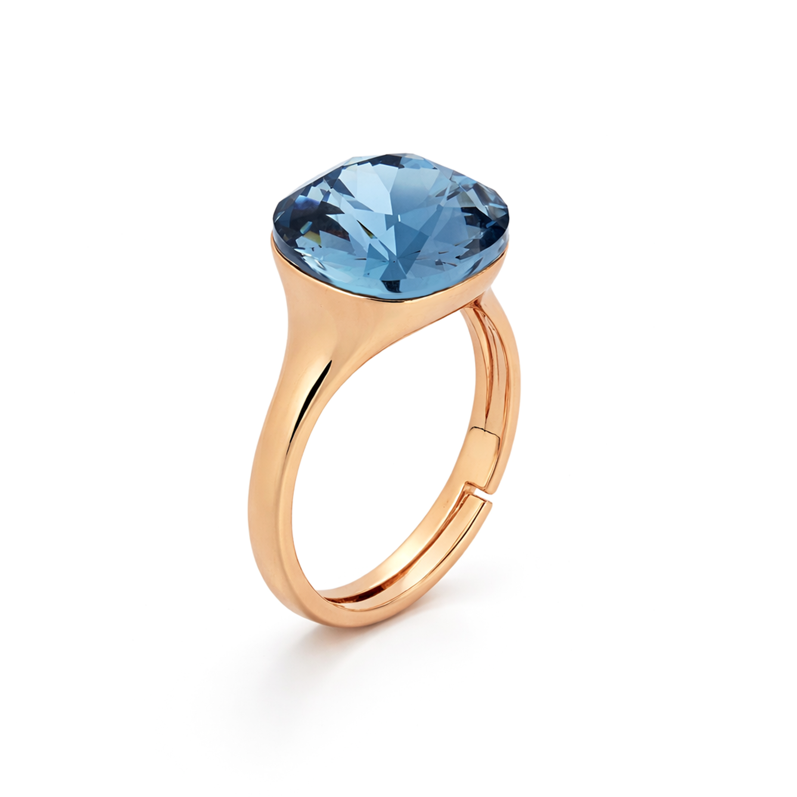 Cushion & Oval Crystal Solitaire Ring - Deep Blue