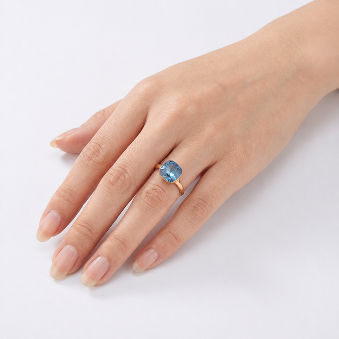 Cushion & Oval Crystal Solitaire Ring - Deep Blue