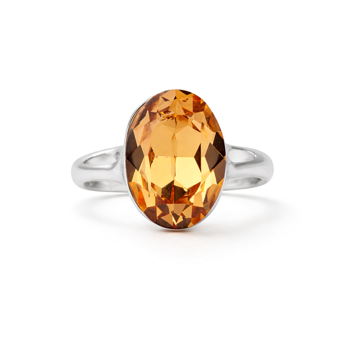 Cushion & Oval Crystal Solitaire Ring - Brown