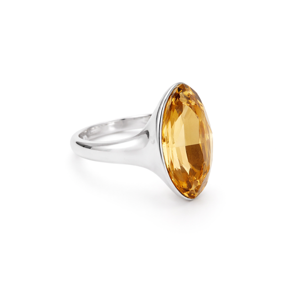 Cushion & Oval Crystal Solitaire Ring - Brown