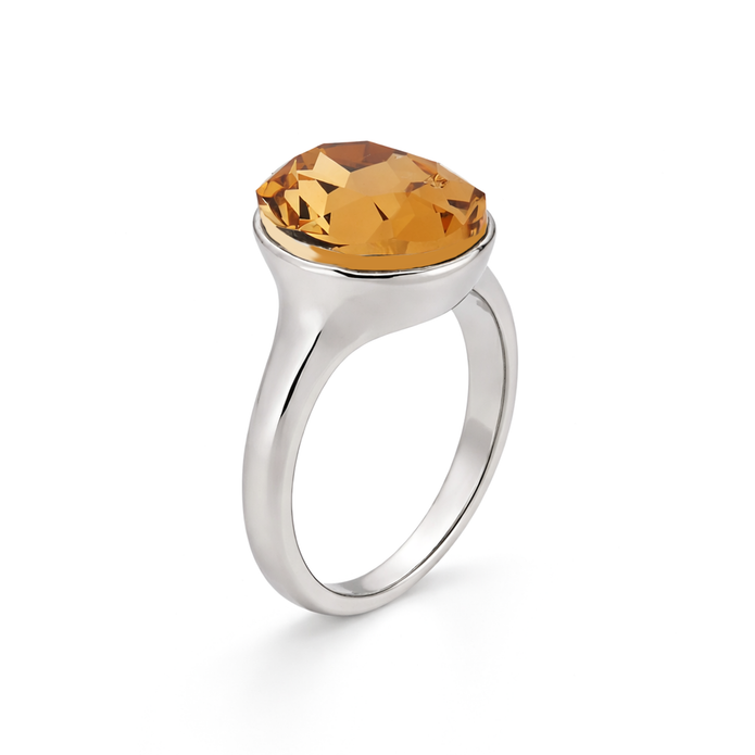 Cushion & Oval Crystal Solitaire Ring - Brown