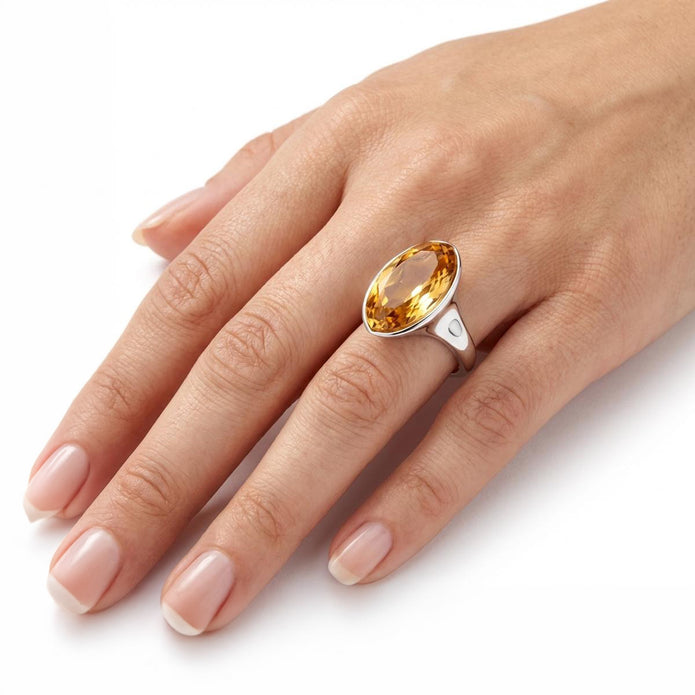 Cushion & Oval Crystal Solitaire Ring - Brown