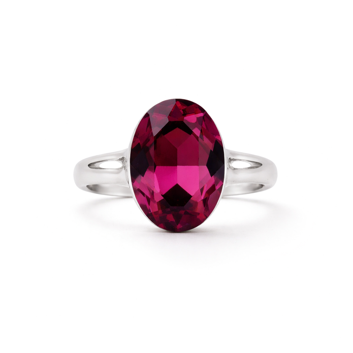 Cushion & Oval Crystal Solitaire Ring - Fuchsia