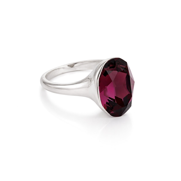 Cushion & Oval Crystal Solitaire Ring - Fuchsia