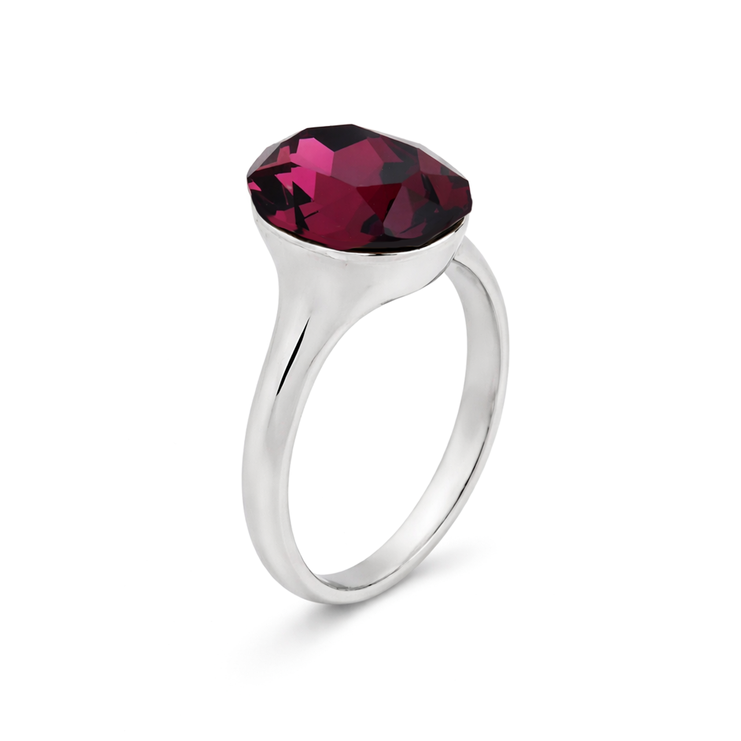 Cushion & Oval Crystal Solitaire Ring - Fuchsia