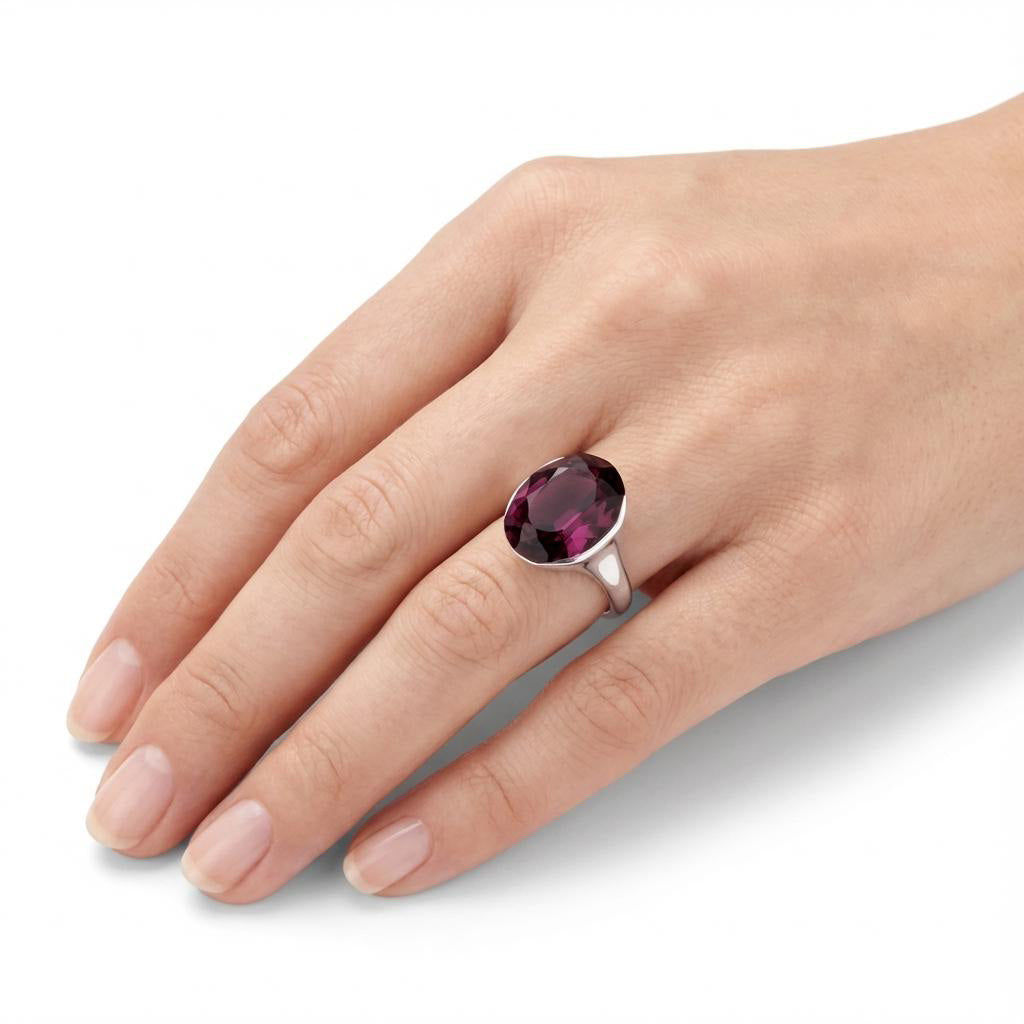Cushion & Oval Crystal Solitaire Ring - Fuchsia