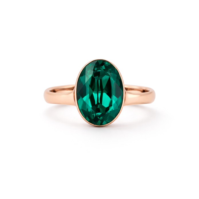 Cushion & Oval Crystal Solitaire Ring - Emerald Green