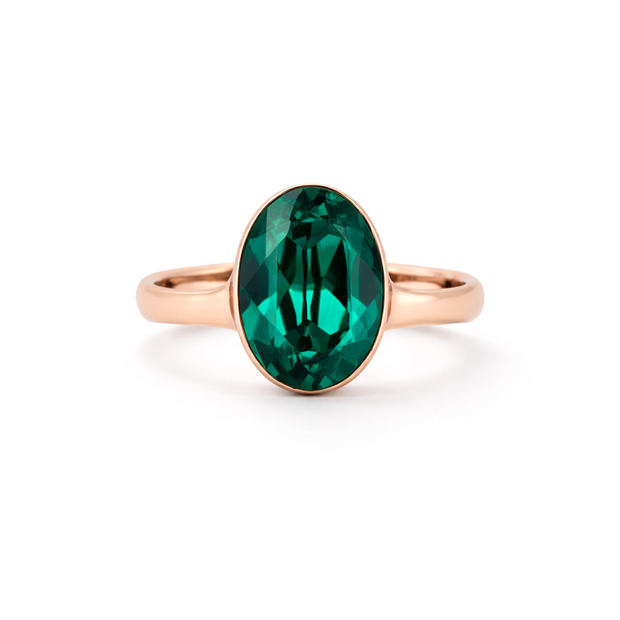 Cushion & Oval Crystal Solitaire Ring - Emerald Green