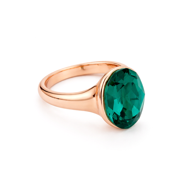 Cushion & Oval Crystal Solitaire Ring - Emerald Green