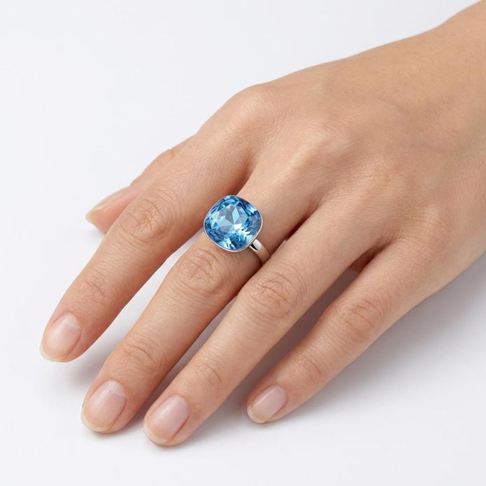 Aqua Cushion Solitaire Ring