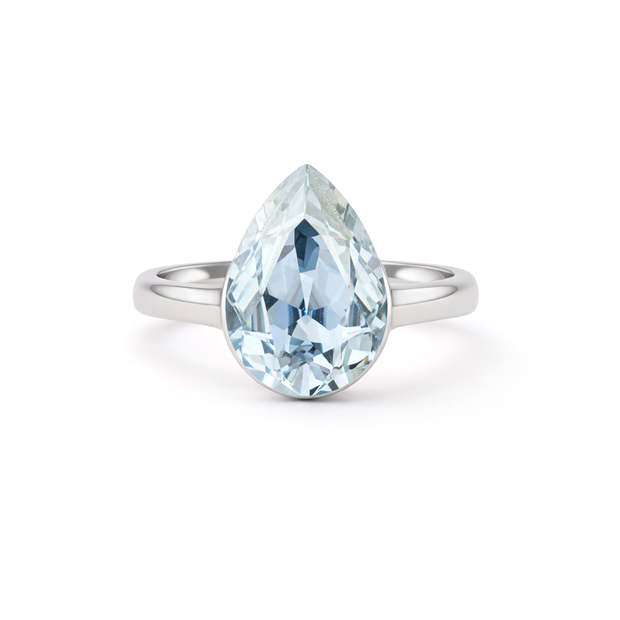 Sculpted Crystal Statement Ring - Aqua Blue