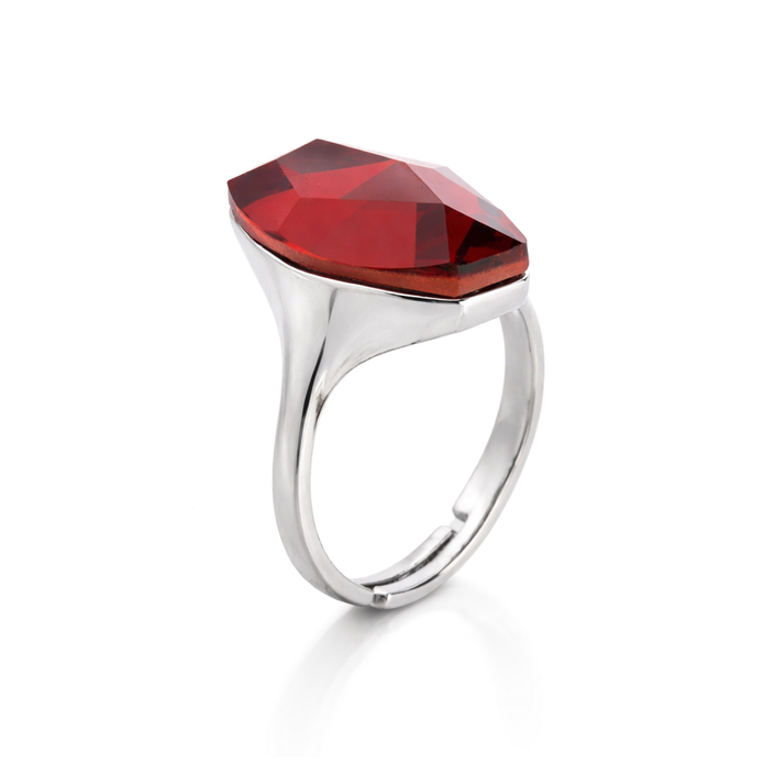 Sculpted Crystal Statement Ring - Burgundy