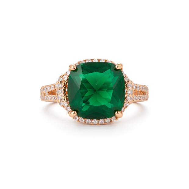Halo Cushion Crystal Ring - Emerald Green