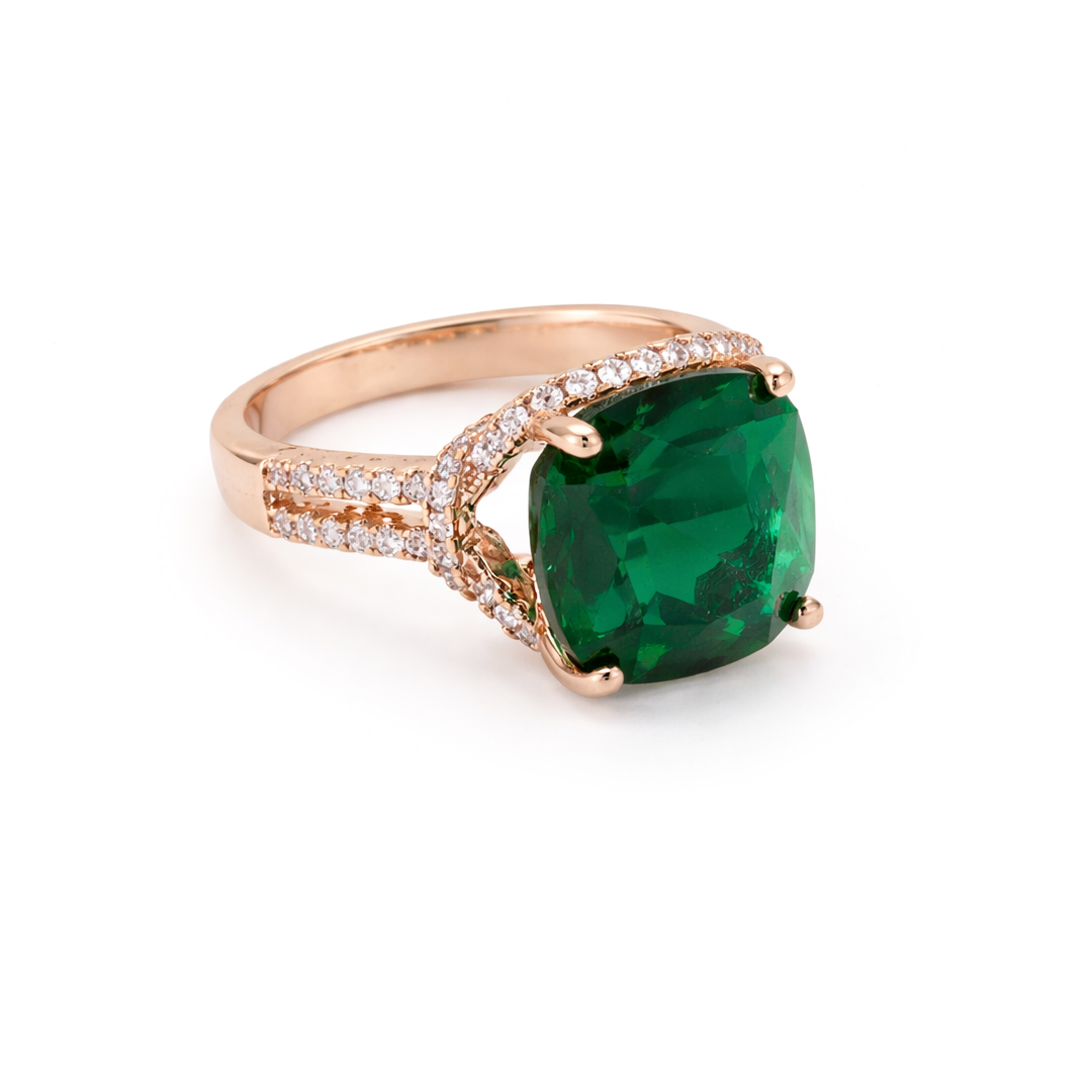 Halo Cushion Crystal Ring - Emerald Green