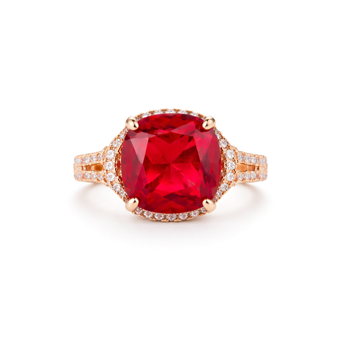 Halo Cushion Crystal Ring - Ruby Pink