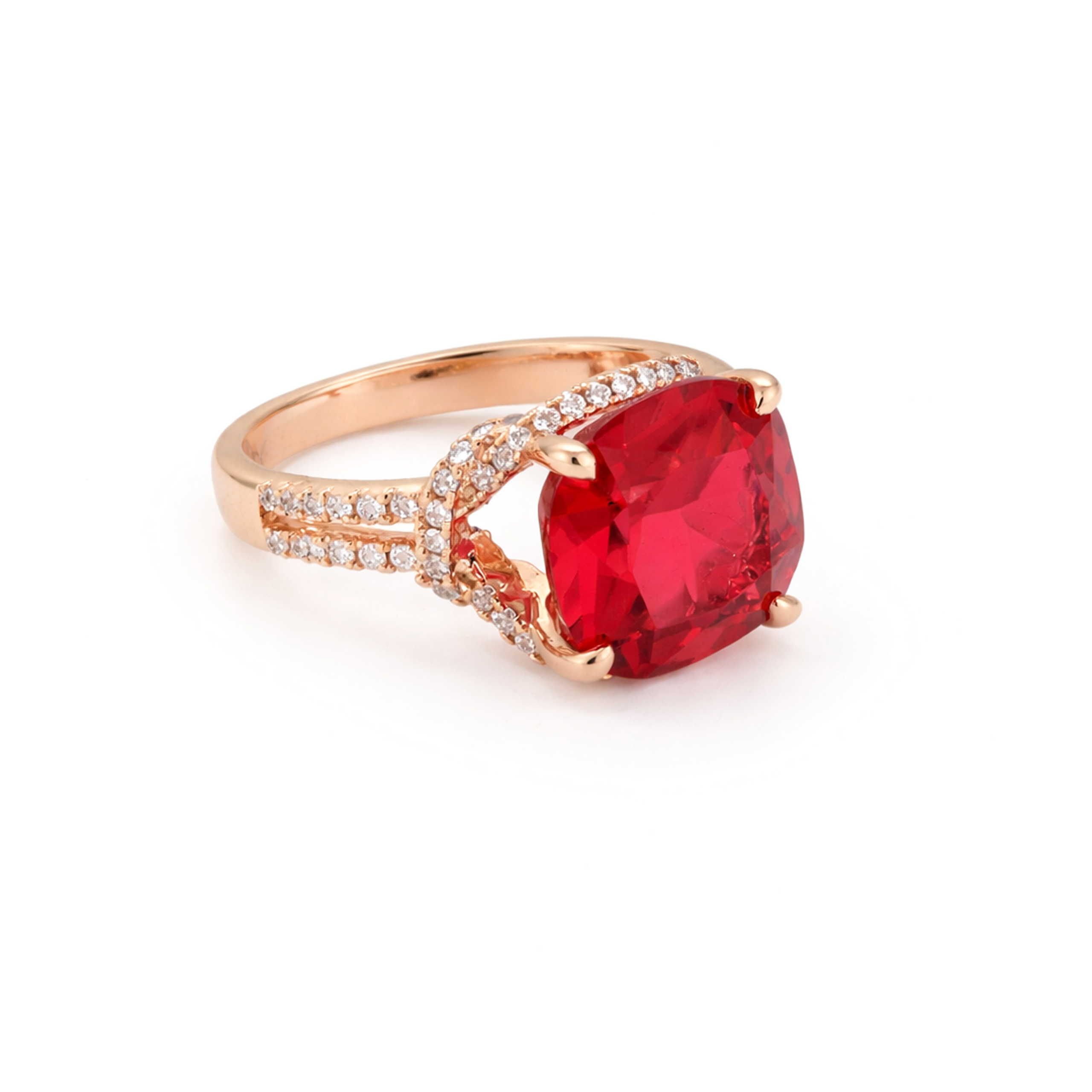 Halo Cushion Crystal Ring - Ruby Pink
