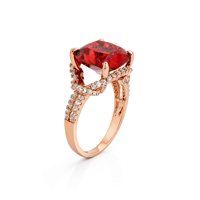 Halo Cushion Crystal Ring - Ruby Pink