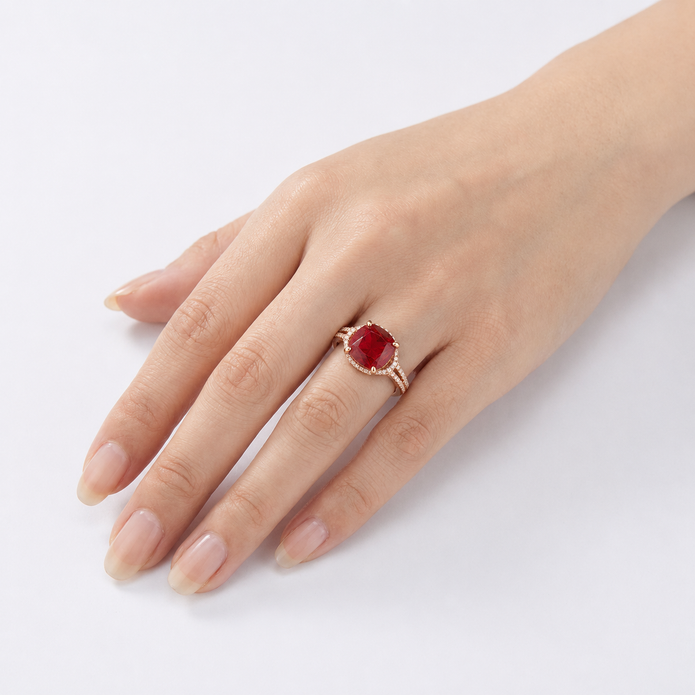 Halo Cushion Crystal Ring - Ruby Pink