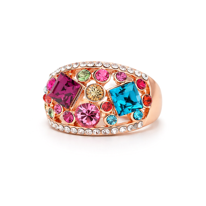 Multi-Color Cluster Cocktail Ring
