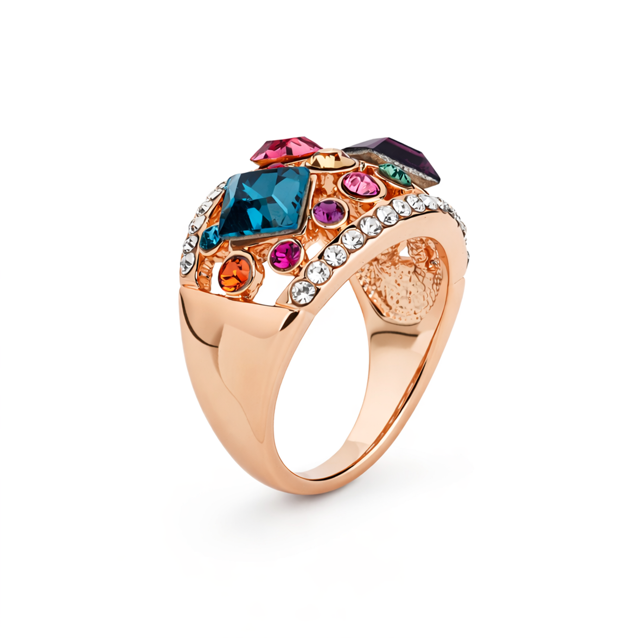 Multi-Color Cluster Cocktail Ring