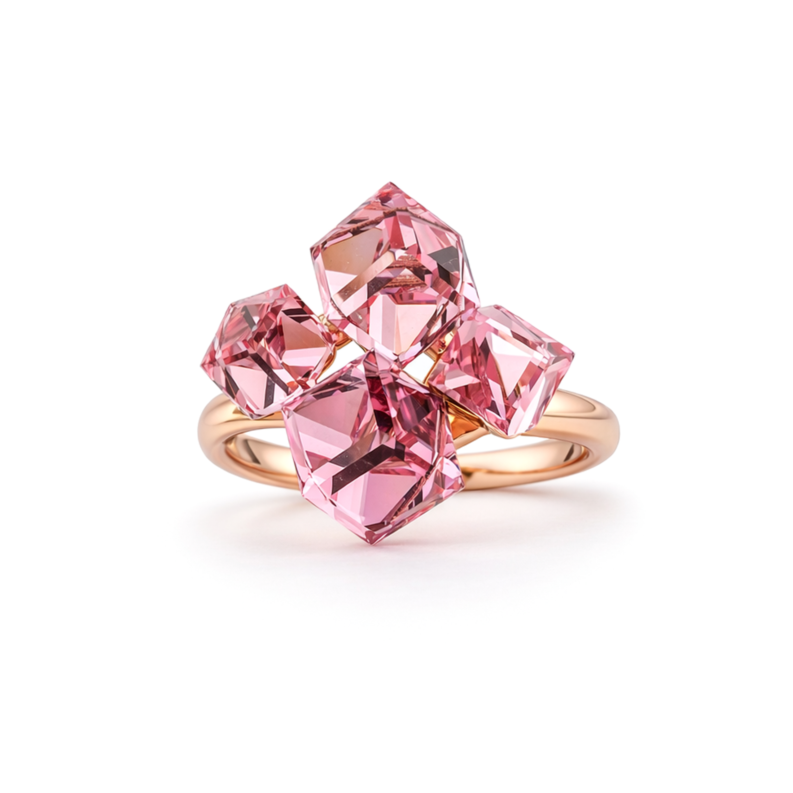 Cube Cluster Crystal Statement Ring - Rose pink