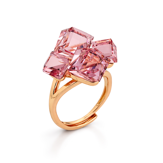 Cube Cluster Crystal Statement Ring - Rose pink