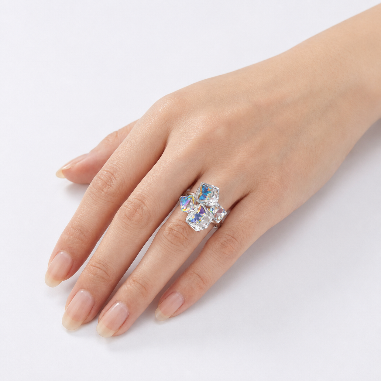 Cube Cluster Crystal Statement Ring - Aurora