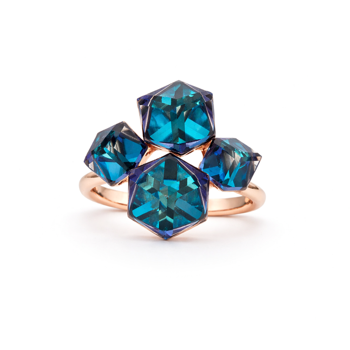Cube Cluster Crystal Statement Ring - Deep Blue