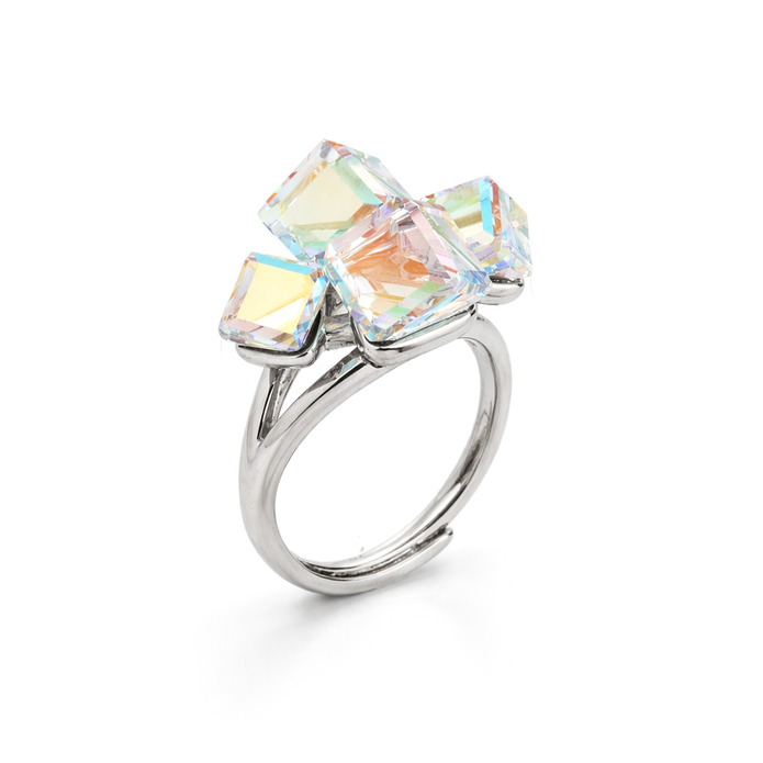 Cube Cluster Crystal Statement Ring - Aurora