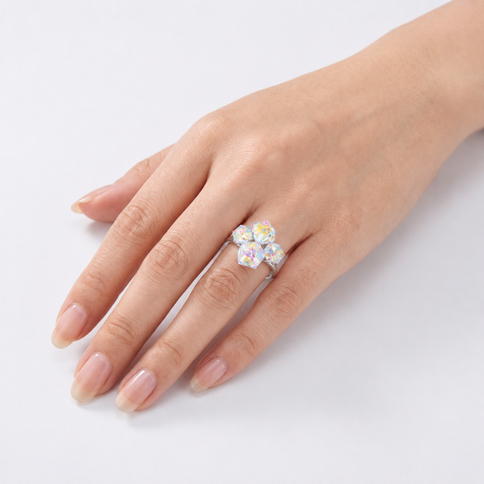 Cube Cluster Crystal Statement Ring - Aurora