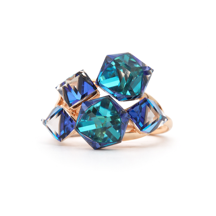 Cube Cluster Crystal Statement Ring - Blue · Gold