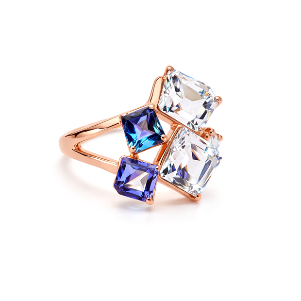 Cube Cluster Crystal Statement Ring - Blue · Gold