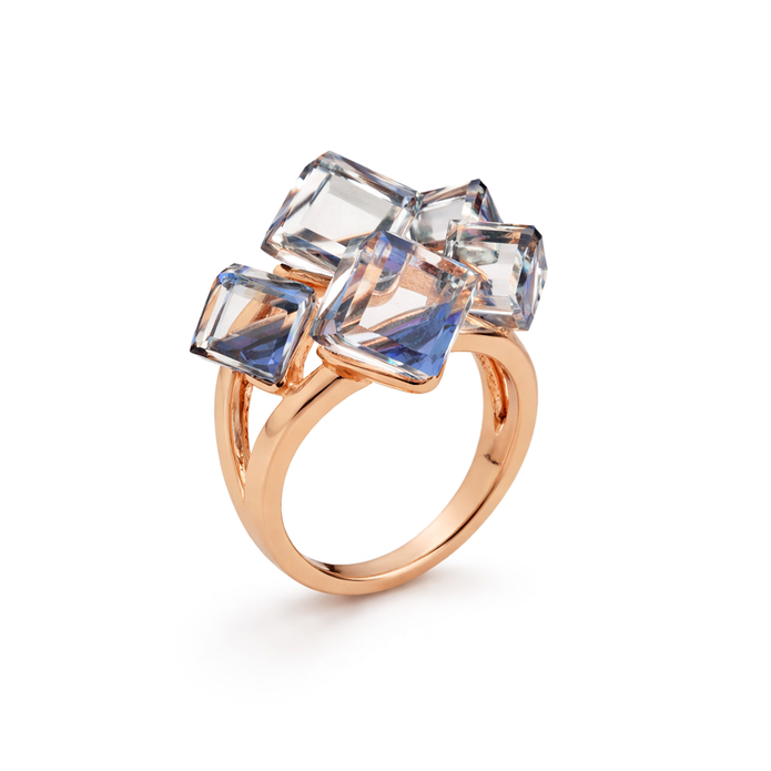 Cube Cluster Crystal Statement Ring - Blue · Gold
