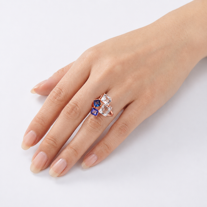 Cube Cluster Crystal Statement Ring - Blue · Gold