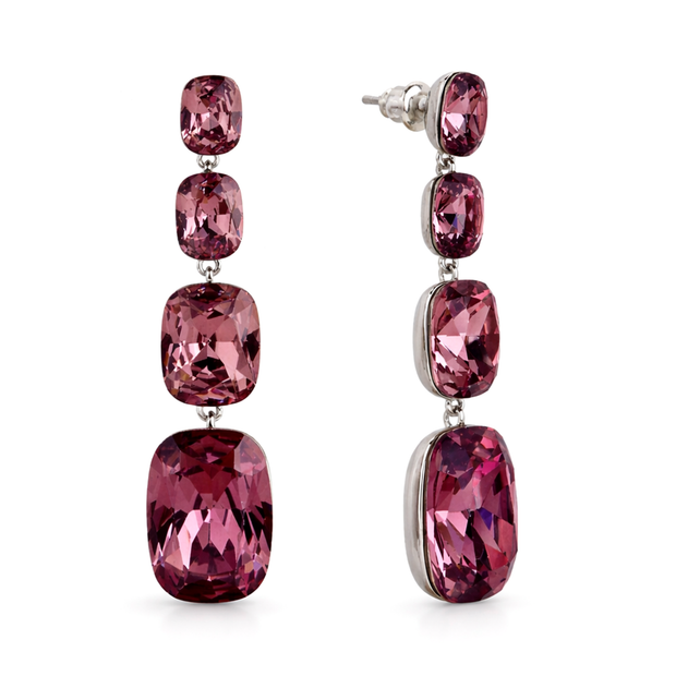 Three-Stone Cushion Drop Earrings - Clear