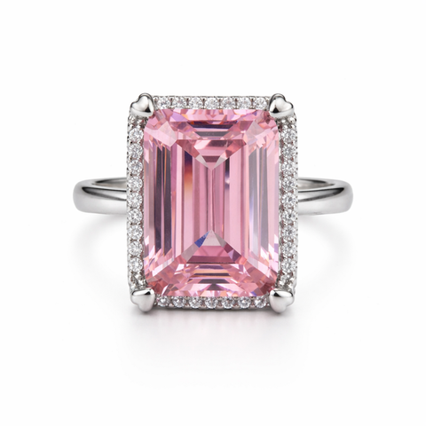 Rose Bliss Emerald Halo Ring